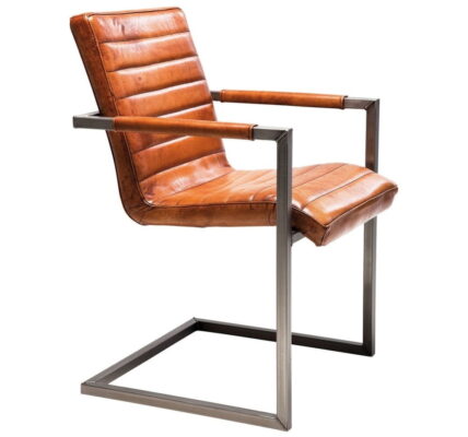 Hnedá kožená stolička s opierkami Kare Design Cantilever