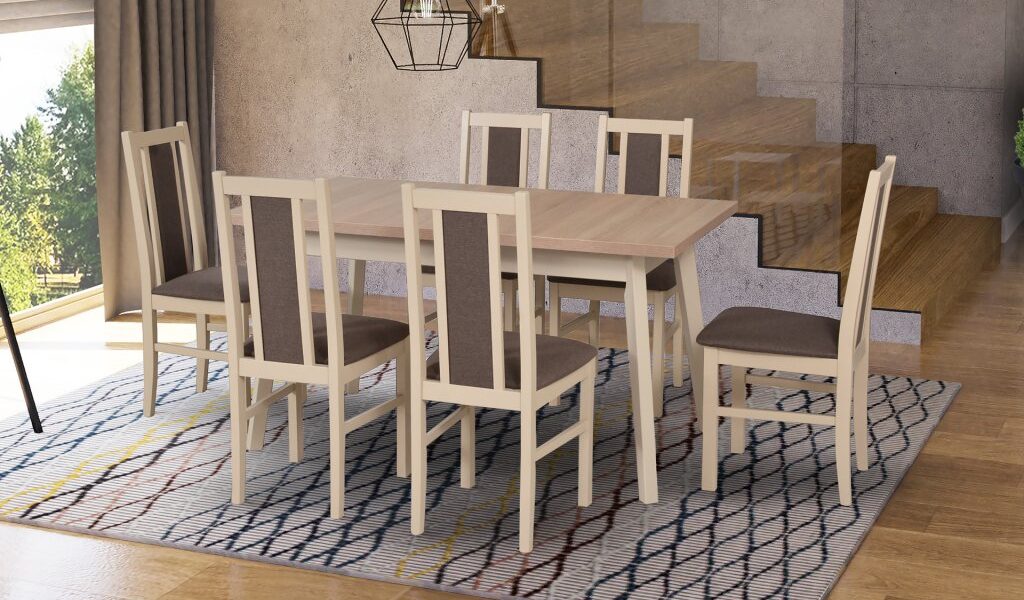 DREWMIX Jedálenský set – stôl OSLO 5 / stoličky BOSS XIV (1+6) Drevo: Dub grandson