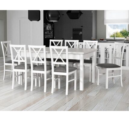 DREWMIX Jedálenský set – stôl MODENA II / stoličky MILANO IV (1+8) Drevo: Biela