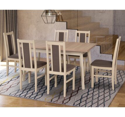 DREWMIX Jedálenský set – stôl OSLO 5 / stoličky BOSS XIV (1+6) Drevo: Biela