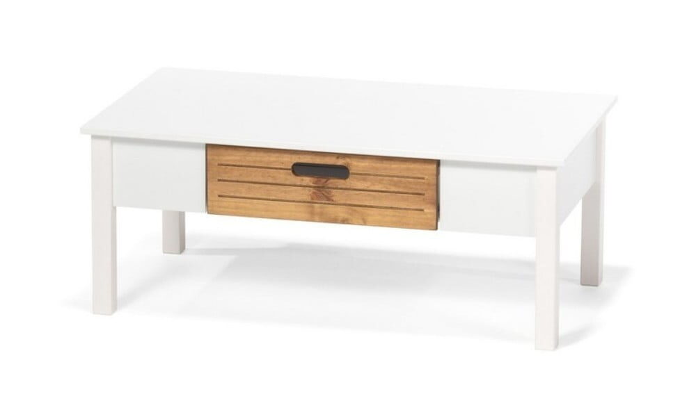 Biely konferenčný stolík z borovicového dreva so zásuvkou loomi.design Ibiza