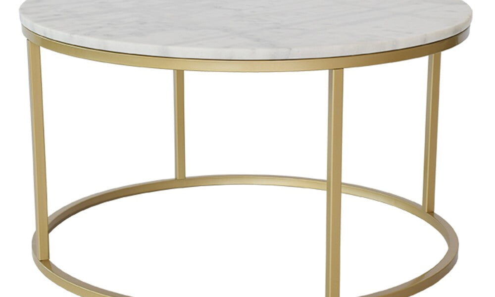 Mramorový konferenčný stolík s konštrukciou vo farbe mosadze RGE Accent, ⌀ 85 cm