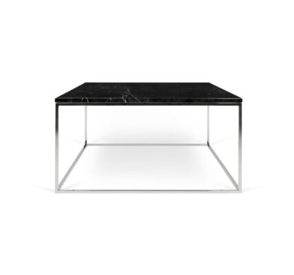 Čierny mramorový konferenčný stolík s chrómovými nohami TemaHome Gleam, 75 × 75 cm