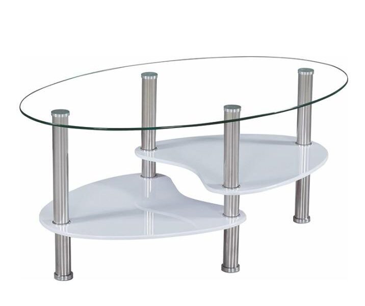 Tempo Kondela Konferenčný stolík, oceľ/sklo/biela extra vysoký lesk HG, AXEL NEW