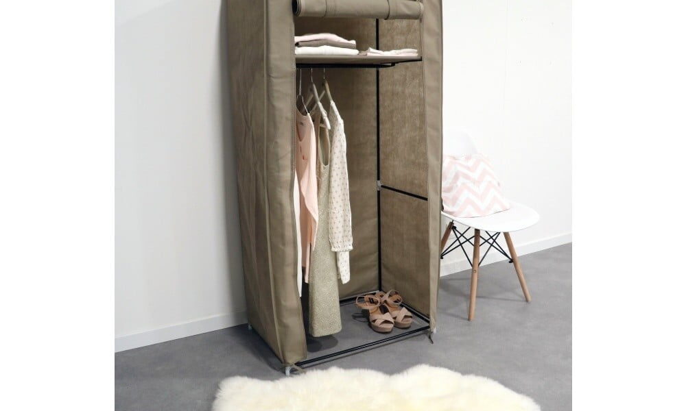 Béžová textilná šatníková skriňa Compactor Wardrobe, výška 147 cm