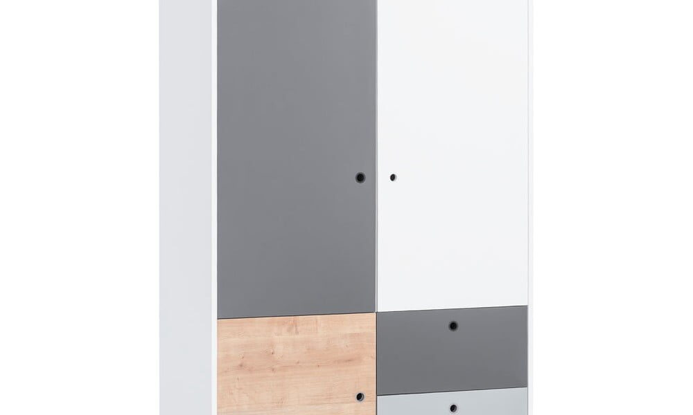 Bielo-sivá dvojdverová šatníková skriňa s dreveným detailom Vox Concept