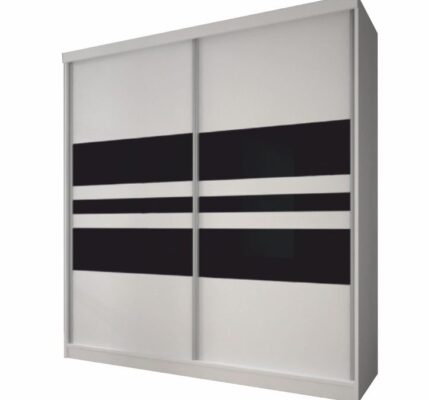 Tempo Kondela Skriňa s posuvnými dverami, biela/čierne sklo, 183×218, MULTI 11