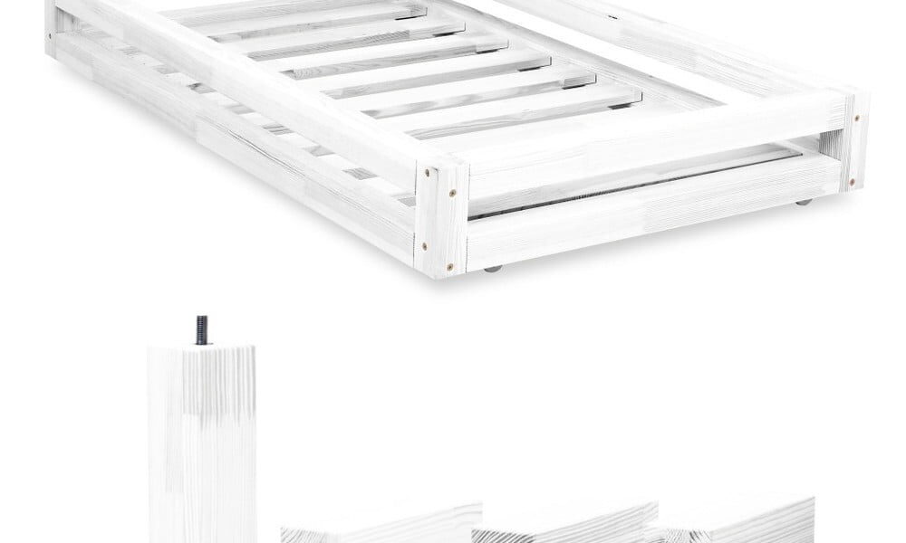 Sada bielej zásuvky pod posteľ a 4 predĺžených nôh Benlemi, pre posteľ 120 × 200 cm