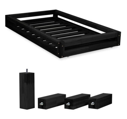 Sada čiernej zásuvky pod posteľ a 4 predĺžených nôh Benlemi, pre posteľ 90 × 200 cm