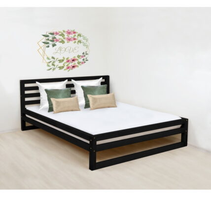 Čierna drevená dvojlôžková posteľ Benlemi DeLuxe, 200 × 180 cm