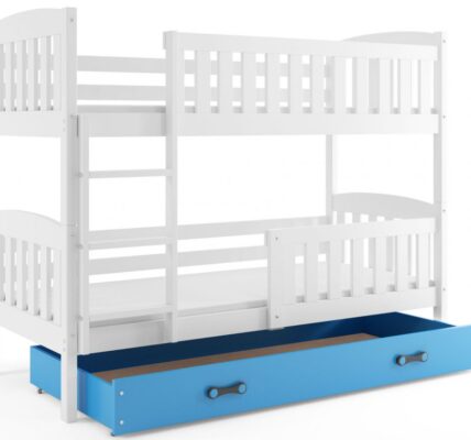 BMS group Detská poschodová posteľ KUBUŠ, 190 FARBA: Biela, DOPLNKOVÁ FARBA: Modrá