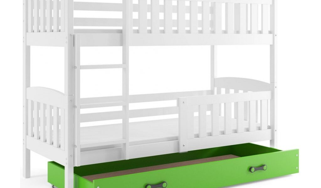 BMS group Detská poschodová posteľ KUBUŠ, 200 FARBA: Biela, DOPLNKOVÁ FARBA: Zelená
