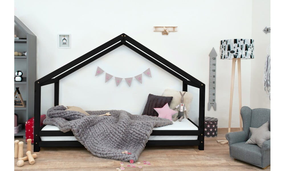 Čierna detská posteľ z lakovaného smrekového dreva Benlemi Sidy, 120 × 200 cm