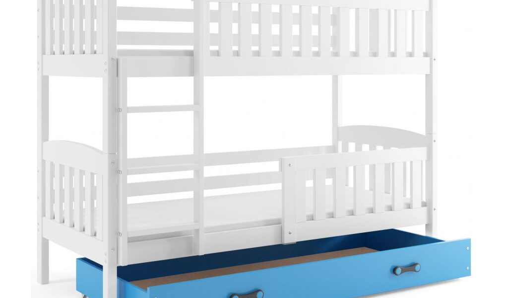 BMS group Detská poschodová posteľ KUBUŠ, 200 FARBA: Biela, DOPLNKOVÁ FARBA: Modrá