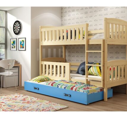 BMS group Detská poschodová posteľ KUBUŠ s prístelkou, 200 FARBA: Borovica, DOPLNKOVÁ FARBA: Modrá