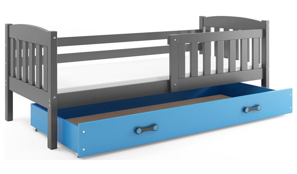 BMS group Detská posteľ KUBUŠ, 160 FARBA: Grafit, DOPLNKOVÁ FARBA: Modrá