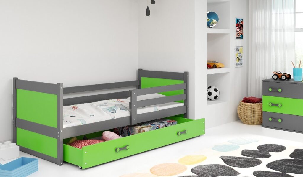 BMS group Detská posteľ RICO, 190 FARBA KONŠTRUKCIE: Grafit, DOPLNKOVÁ FARBA: Zelená