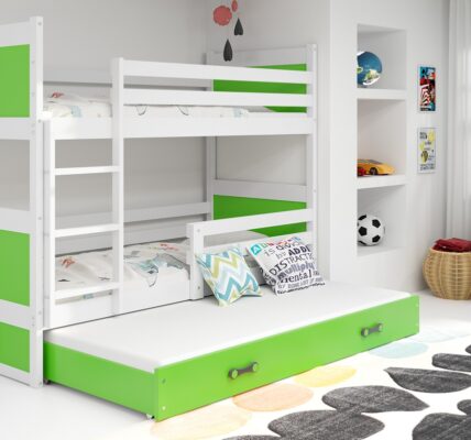 BMS group Detská poschodová posteľ RICO 200, trojlôžko FARBA KONŠTRUKCIE: Biela, DOPLNKOVÁ FARBA: Zelená
