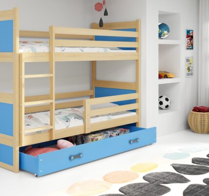 BMS group Detská poschodová posteľ RICO, 160 FARBA KONŠTRUKCIE: Borovica, DOPLNKOVÁ FARBA: Modrá