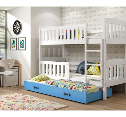 BMS group Detská poschodová posteľ KUBUŠ s prístelkou, 190 FARBA: Biela, DOPLNKOVÁ FARBA: Modrá