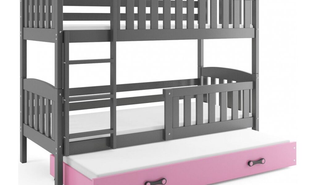 BMS group Detská poschodová posteľ KUBUŠ s prístelkou, 190 FARBA: Grafit, DOPLNKOVÁ FARBA: Ružová