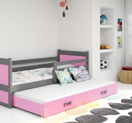 BMS group Detská posteľ RICO 190, dvojlôžko FARBA KONŠTRUKCIE: Grafit, DOPLNKOVÁ FARBA: Ružová