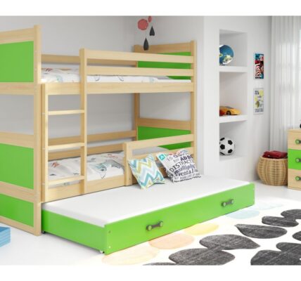 BMS group Detská poschodová posteľ RICO 200, trojlôžko FARBA KONŠTRUKCIE: Borovica, DOPLNKOVÁ FARBA: Zelená