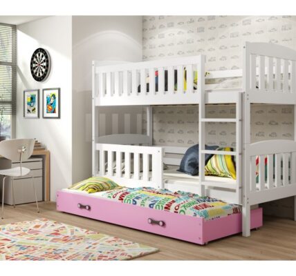 BMS group Detská poschodová posteľ KUBUŠ s prístelkou, 190 FARBA: Biela, DOPLNKOVÁ FARBA: Ružová