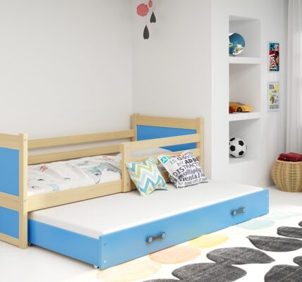 BMS group Detská posteľ RICO 190, dvojlôžko FARBA KONŠTRUKCIE: Borovica, DOPLNKOVÁ FARBA: Modrá