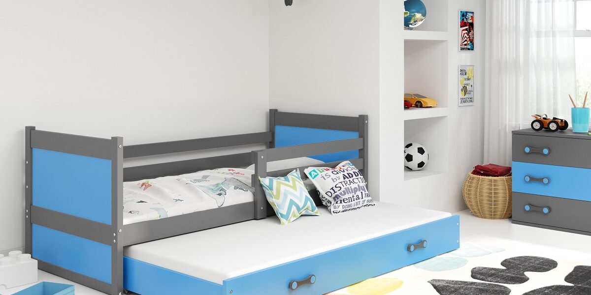 BMS group Detská posteľ RICO 190, dvojlôžko FARBA KONŠTRUKCIE: Grafit, DOPLNKOVÁ FARBA: Modrá