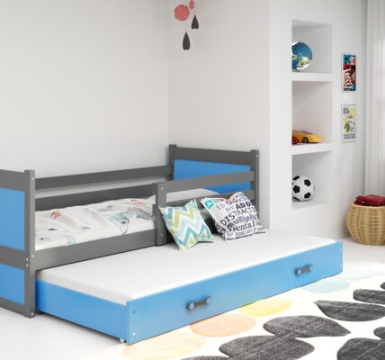 BMS group Detská posteľ RICO 190, dvojlôžko FARBA KONŠTRUKCIE: Grafit, DOPLNKOVÁ FARBA: Modrá