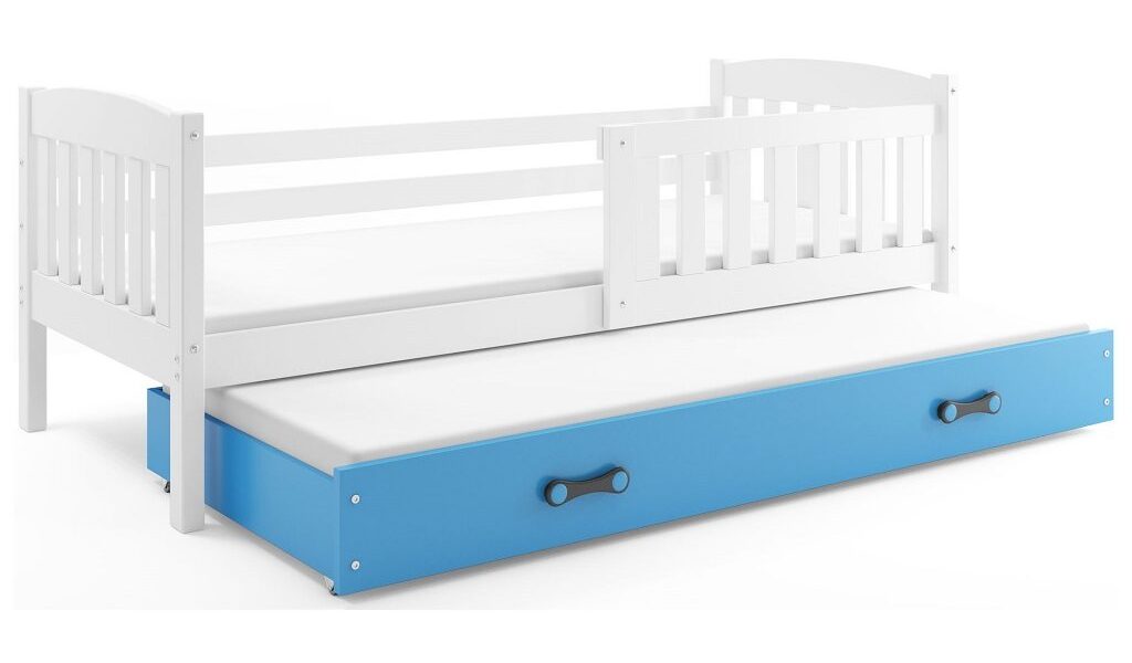 BMS group Detská posteľ KUBUŠ s prístelkou, 200 FARBA: Biela, DOPLNKOVÁ FARBA: Modrá