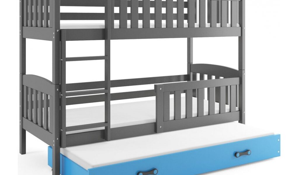 BMS group Detská poschodová posteľ KUBUŠ s prístelkou, 190 FARBA: Grafit, DOPLNKOVÁ FARBA: Modrá