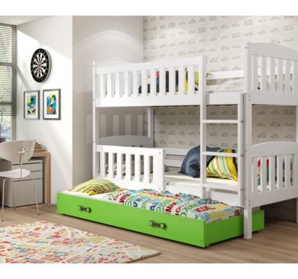 BMS group Detská poschodová posteľ KUBUŠ s prístelkou, 190 FARBA: Biela, DOPLNKOVÁ FARBA: Zelená