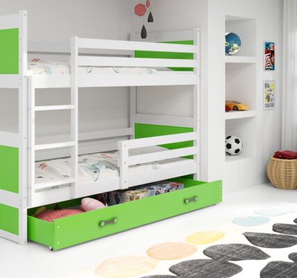 BMS group Detská poschodová posteľ RICO, 160 FARBA KONŠTRUKCIE: Biela, DOPLNKOVÁ FARBA: Zelená