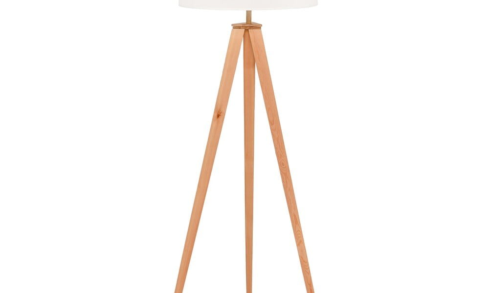 Stojacia lampa s drevenými nohami a bielym tienidlom loomi.design Karol