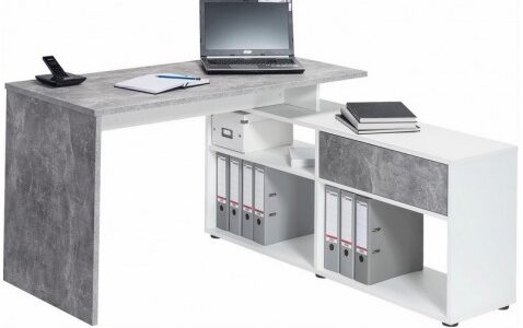 Rohový písací stôl Typ 4019, beton/bílý