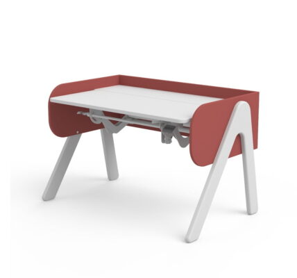 Červeno-biely písací stôl z borovicového dreva s nastaviteľnou výškou Flexa Woody
