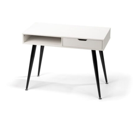Biely písací stôl s čiernym kovovým podnožím loomi.design Diego, 100 x 50 cm