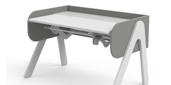Sivo-biely písací stôl z borovicového dreva s nastaviteľnou výškou Flexa Woody