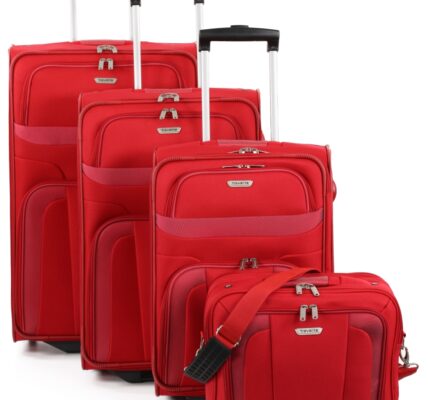 Travelite Orlando S,M,L – súprava 3 kufrov + Boarding Bag Red