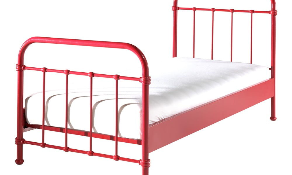 Červená kovová detská posteľ Vipack New York, 90 × 200 cm