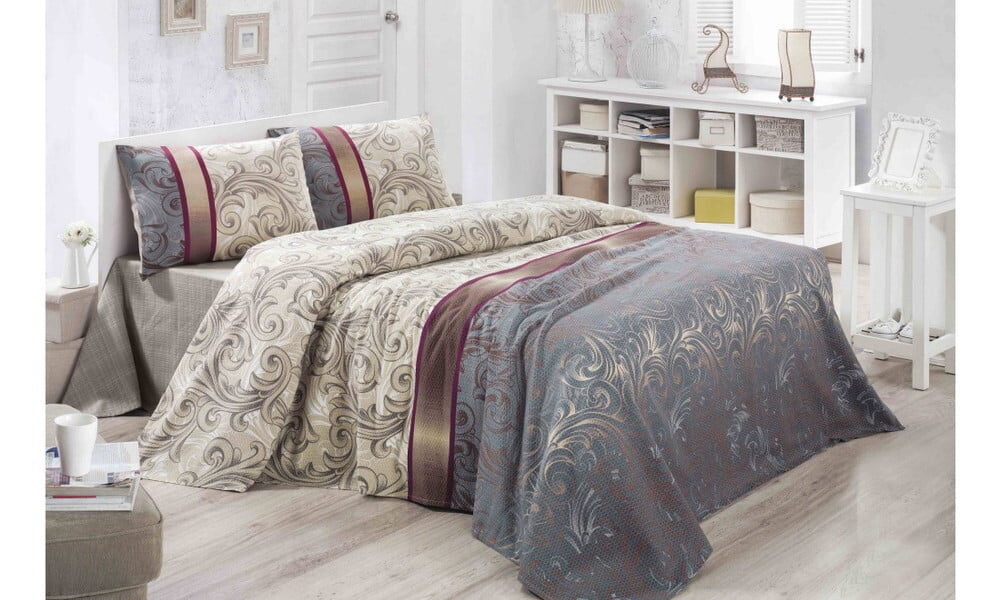 Ľahká prešívaná bavlnená prikrývka cez posteľ Carro Gris, 140 × 200 cm