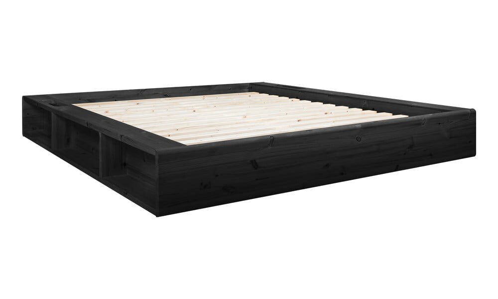 Čierna dvojlôžková posteľ z masívneho dreva s úložným priestorom Karup Design Ziggy, 160 x 200 cm