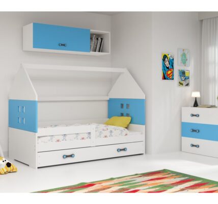 BMS group Detská posteľ domček DOMI so zásuvkou FARBA: Biela, DOPLNKOVÁ FARBA: Modrá