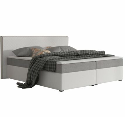 Tempo Kondela Komfortná posteľ, sivá látka/biela ekokoža, 160×200, NOVARA MEGAKOMFORT VISCO