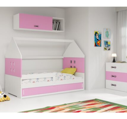 BMS group Detská posteľ domček DOMI 1 s úložným priestorom FARBA: Biela, DOPLNKOVÁ FARBA: Ružová