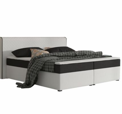 Tempo Kondela Komfortná posteľ, čierna látka/biela ekokoža, 160×200, NOVARA MEGAKOMFORT VISCO