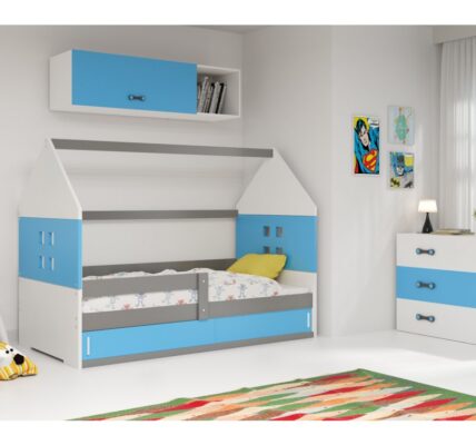 BMS group Detská posteľ domček DOMI 1 s úložným priestorom FARBA: Grafit, DOPLNKOVÁ FARBA: Modrá