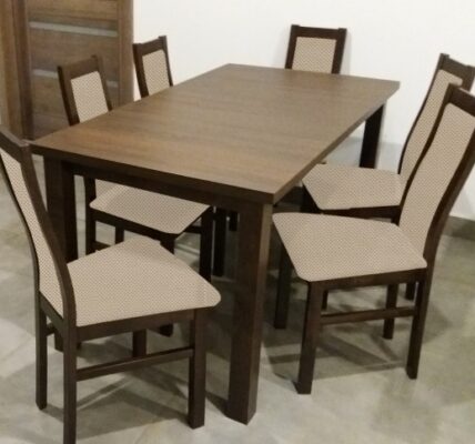 Jedálenský set Agáta – 6x stolička, 1x rozkladací stôl (wenge/látka)